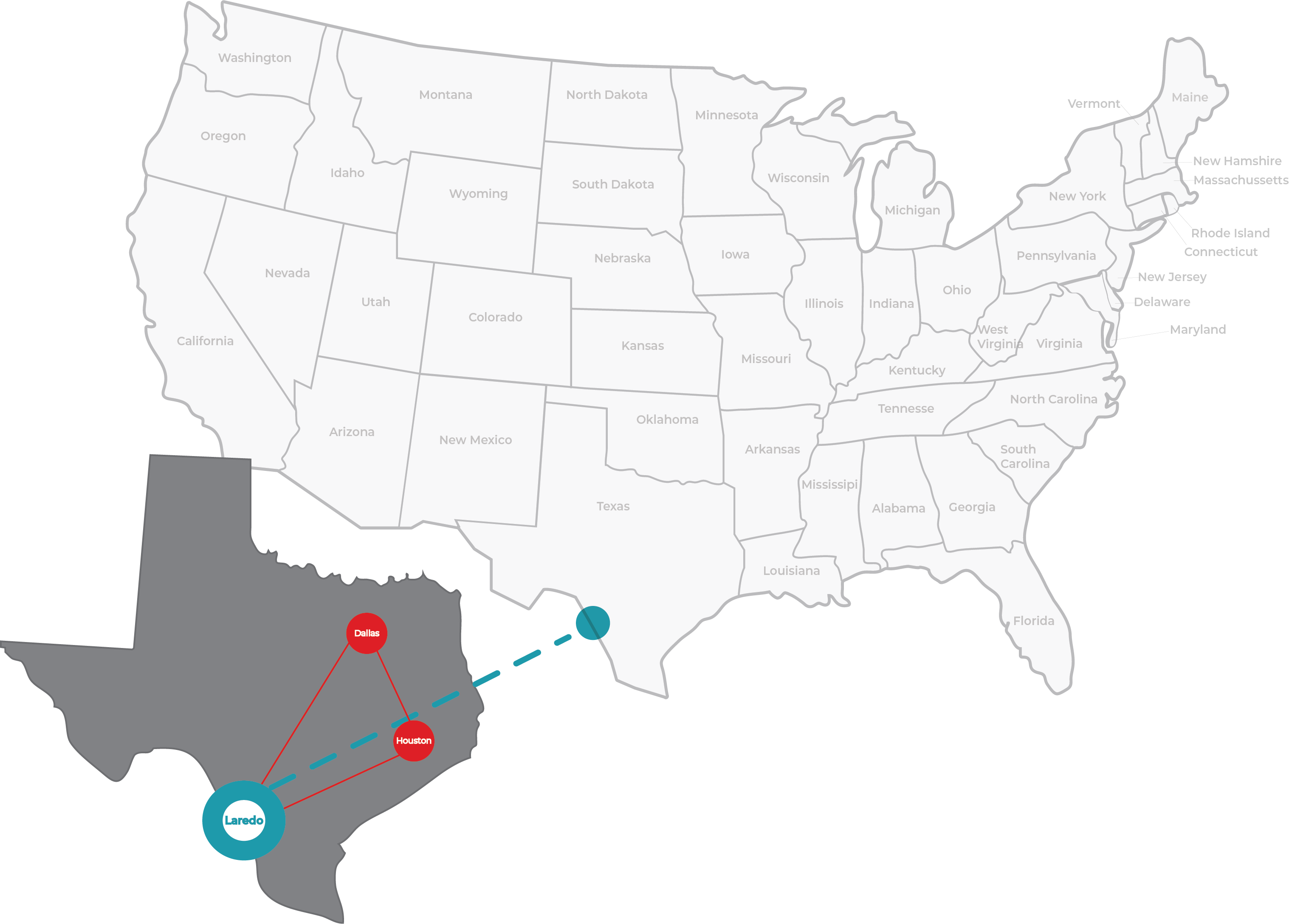 texas map with names for freight shipping