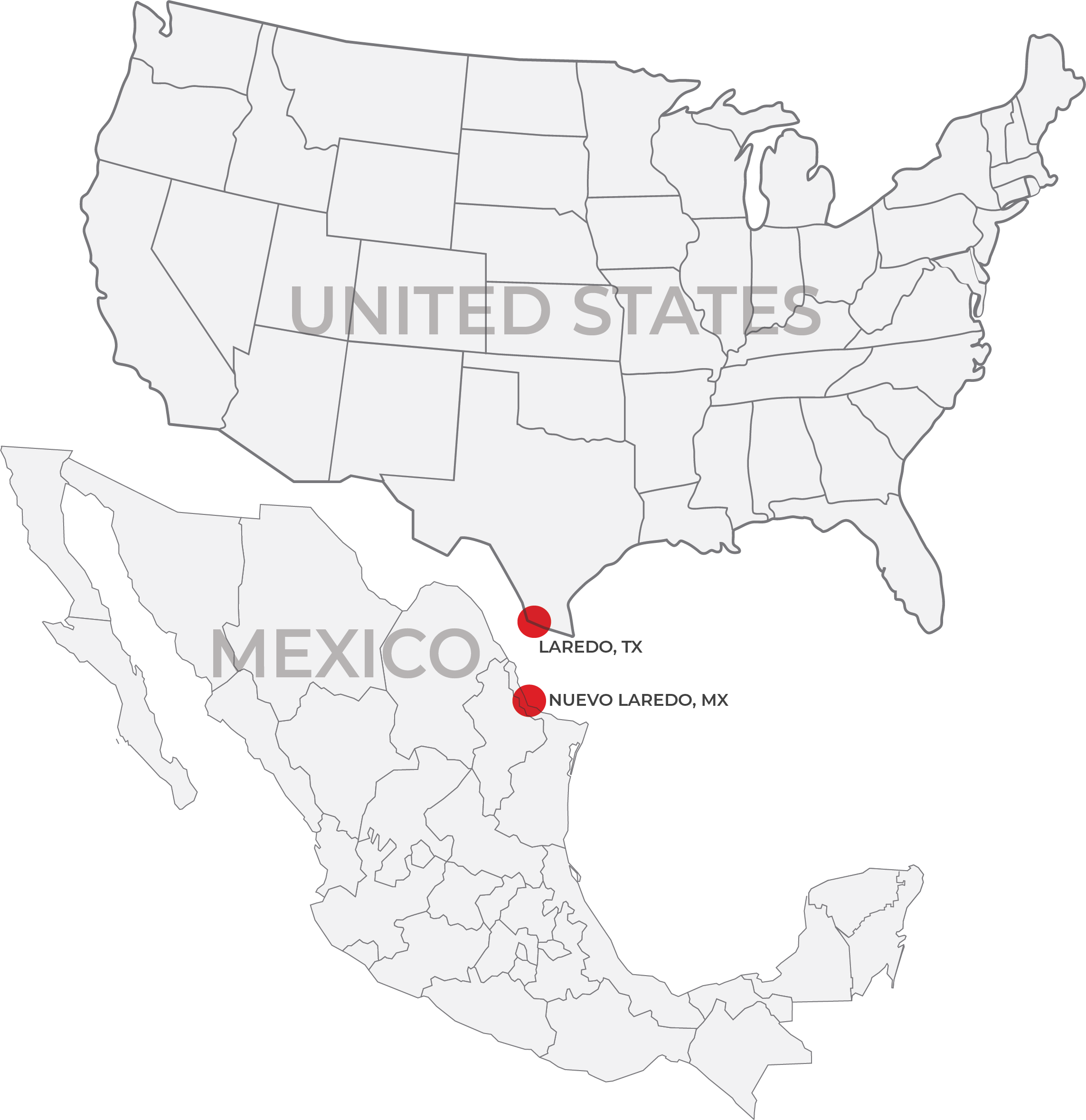 United states and mexico map for bridge cross border in laredo , tx