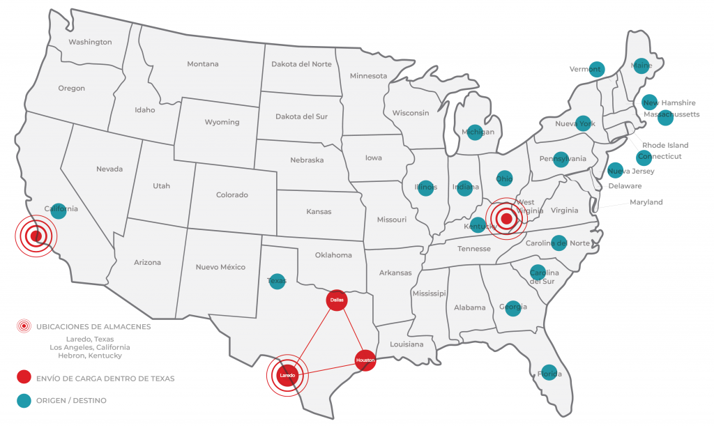 Map of U.S with warehouse locations